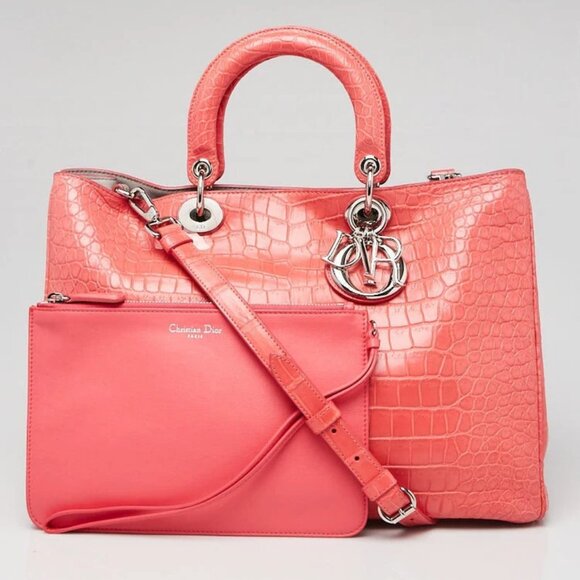 Christian Dior Pink Alligator Large Diorissimo Tote Bag - Picture 1 of 12